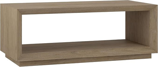 Henn&Hart 48" Rectangular Coffee Table with Open Storage Shelf for Living Room, Family Room, or Office, Antiqued Gray Oak