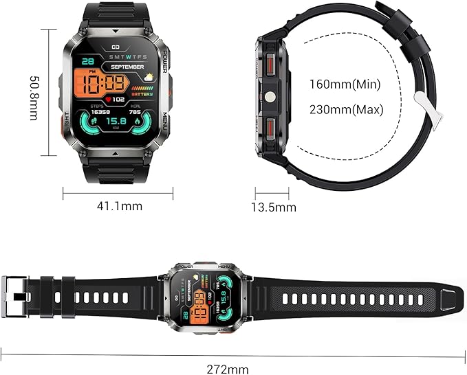 Military Smart Watches for Men, Super Large 2.01"Fitness Watch HD Display, Sports Smartwatch with LED Flashlight/100-Day Battery/24 Hrs Heart Rate & Sleep Monitor/120+ Sports Modes/GPT Voice AI(Black)