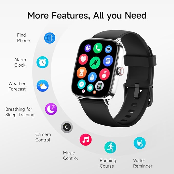 Smart Watch for Men Women, 1.85" HD Smartwatch Compatible iPhone/Samsung/Android (Answer/Make Calls), 100+ Sport Modes Fitness Tracker with Heart Rate/Sleep/SpO2 Monitor, IP68 Waterproof, with 2 Bands
