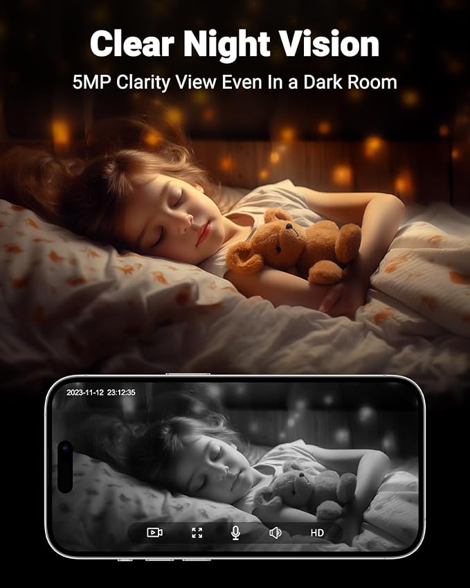 MUBVIEW 5MP Plug-in Indoor Security Camera no Subscription, 5/2.4G WiFi Pet Cam Indoor with Phone App, Dog Camera with Speaker, Night Vision, Motion Detection, Auto Tracking, Cat/Elder/Baby Monitor