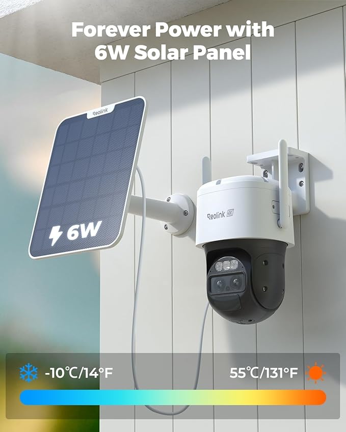 REOLINK 4K Dual Lens Security Camera Outdoor, PTZ with Auto Tracking, No WiFi Solar Powered, 6X Hybrid Zoom, 8MP Color Night Vision, SIM Card Included,Motion Alert TrackMix Series+SP (WiFi Set)