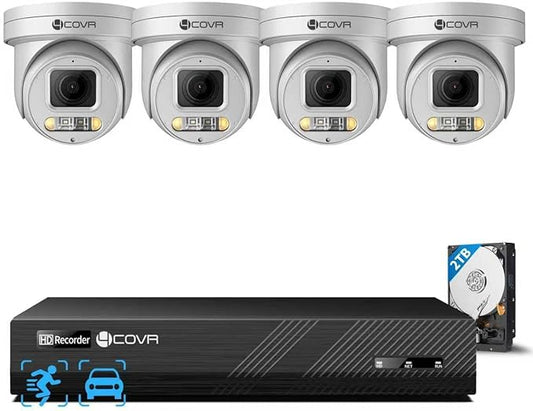 4COVR PoE PTZ Security Camera System, 4X 5MP PoE IP PTZ Camera Two Way Audio, 280ｰ Pan 90ｰ Tilt 5X Optical Zoom, Smart Color Night Vision, Human Vehicle Detection, 8CH 4K NVR 2TB HDD, LY5XCP5M0804