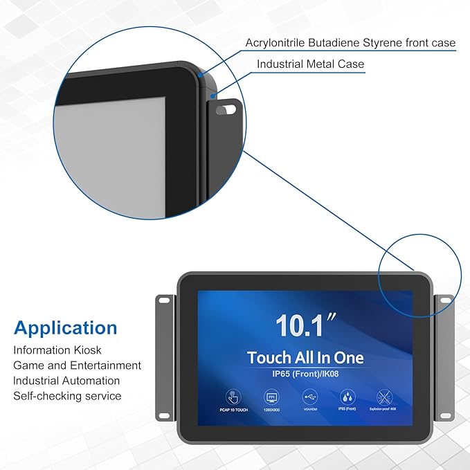 10.1 Inch 1000 Nits Sunlight Readable Multi Touch PCAP Open Frame Touch Screen Monitor, Industrial LCD Display with 1280x800 Black