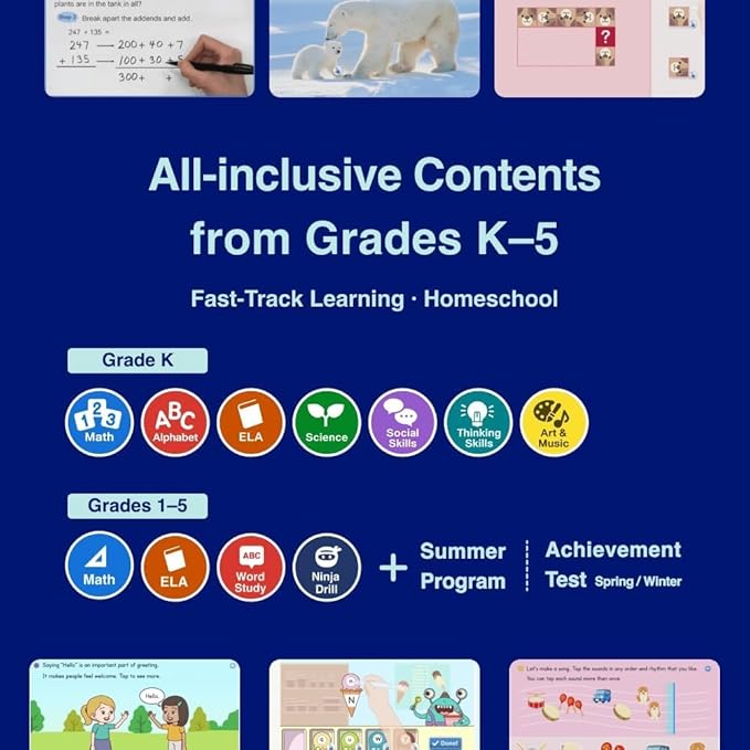 Dedicated Learning Tablet | Personalized Independent Study, 12-Month Subscription Included, Access All K–5 Lessons Math & ELA | No Browser, Games or Ads | 10.1” Display, Pen & Cover(Green)