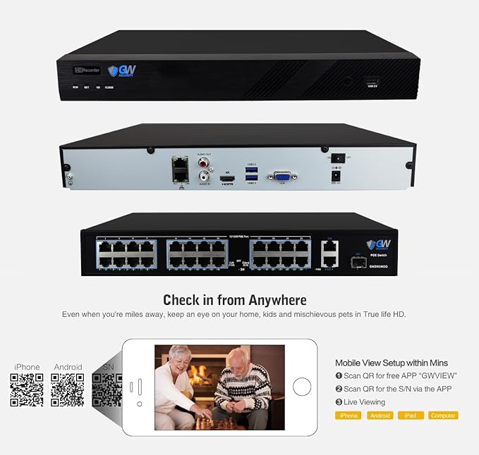 GW Security 32 Channel 4K NVR 5MP H.265 IP Surveillance Security Camera System with 24-Piece Super HD 1920P Weatherproof Microphone PoE Security Dome Cameras, AI Human Detection