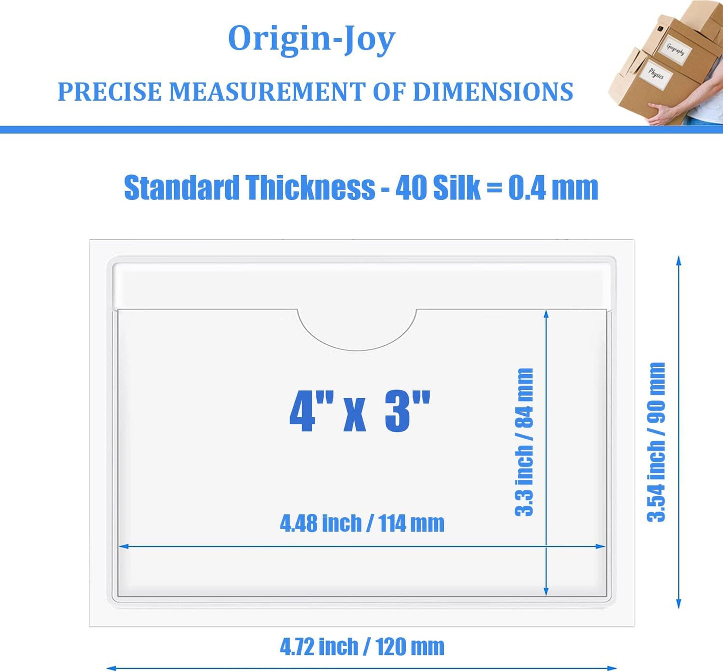Origin-Joy 25 PCS Self-Adhesive Index Label Pockets, Clear Plastic Peel & Stick Card Holders with Top Open for Loading (4 x 3 inch)