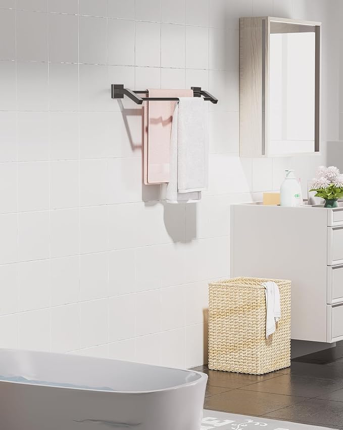 Alise Bath Double Towel Bars Towel Racks for Bathroom,Wall Mount Towel Holder 20-Inch Heavy Duty SUS304 Stainless Steel Towel Hanger Rail,GK9500-B Matte Black