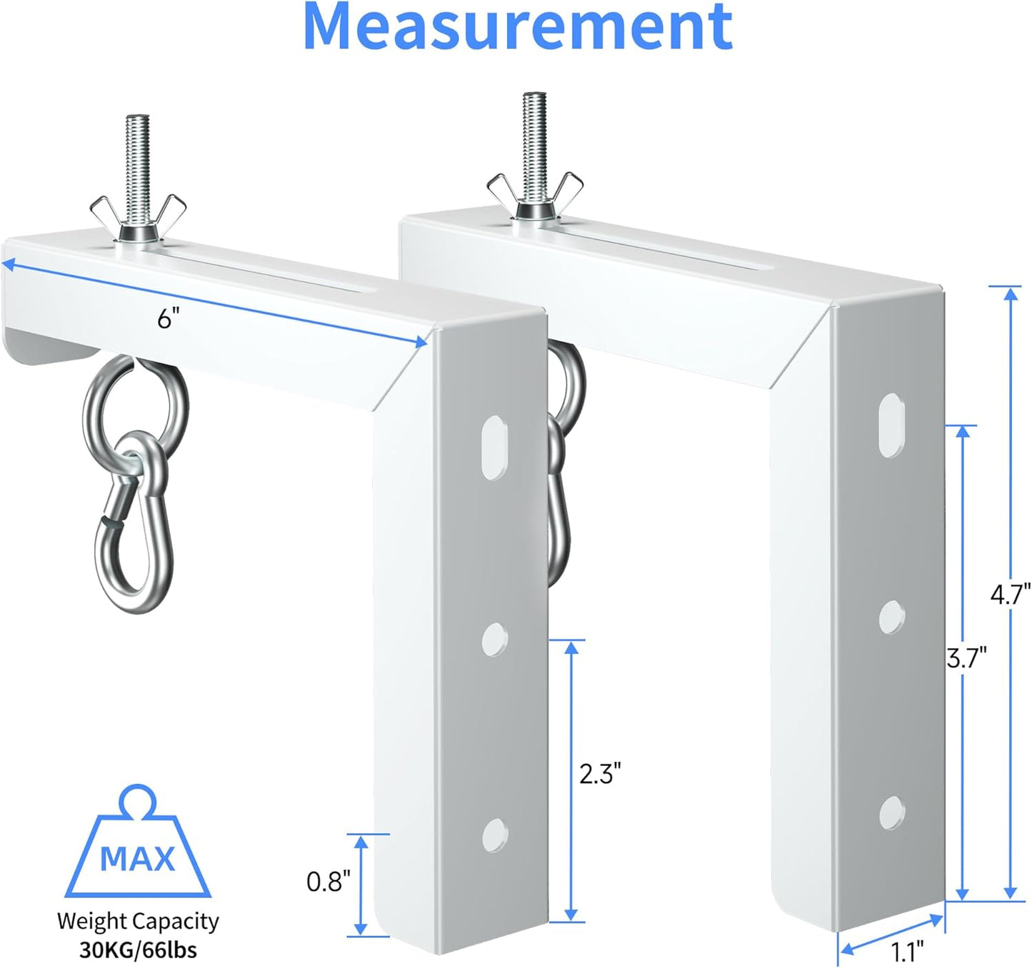 Universal Projector Screen Wall Mount L-Brackets Hanging Ceiling Mount, 6 inch Adjustable Extension with Hook for Home Projector and Movie Screens, Hold up to 66 lbs, White PRL003W