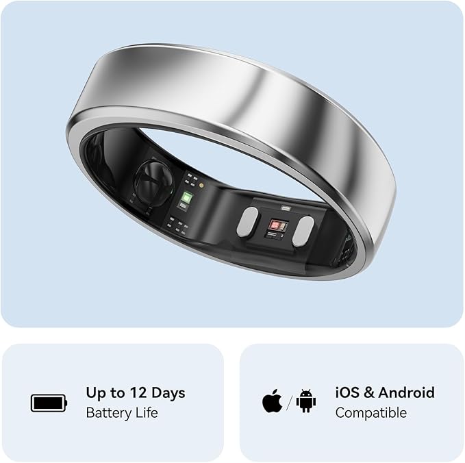 RingConn Gen 2, World’s First Smart Ring with Sleep Apnea Monitoring, No APP Subscription, 12-Day Battery Life, Stress/Heart Rate/Women's Health Tracker, Android & iOS Compatible (Silver, Size 9)