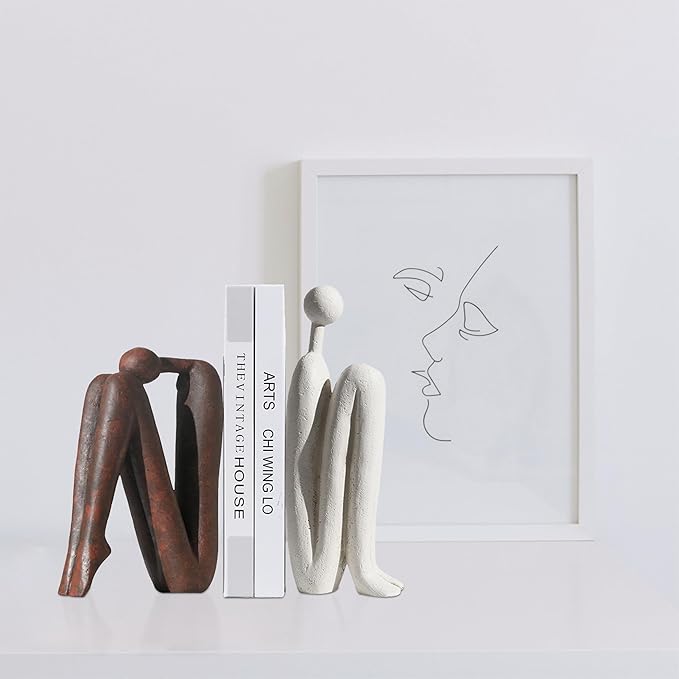 Decorative Bookends for Heavy Books, Thinker Statue Book Holders for Shelves & Office Desk, Abstract Decor Aesthetic Book Ends Stoppers, Modern Bookshelf Decoration