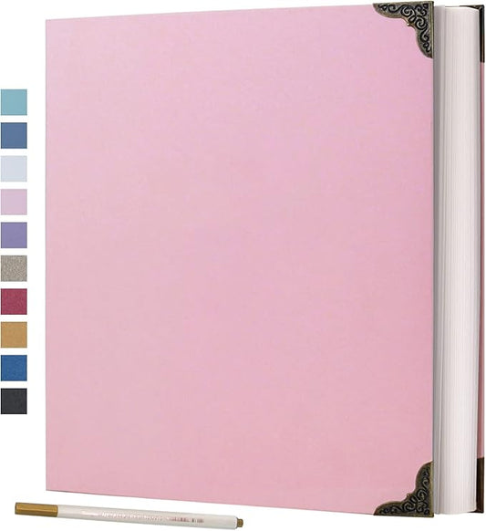 Vienrose Photo Album Self Adhesive 60 Pages Hardcover with DIY Scrapbooking Kit 3 Rings Paper Scrapbook for Lover Friends Kids Wedding Pink