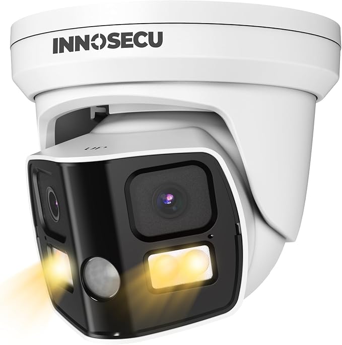 8MP Dual Lens IP PoE Camera, Outdoor Dome Security Dome Camera with 180° Panoramic View, Waterproof IP67, Light Color Night Vision, Two-Way Audio, Human/Vehicle Detection, IND8CD99G