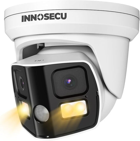 8MP Dual Lens IP PoE Camera, Outdoor Dome Security Dome Camera with 180° Panoramic View, Waterproof IP67, Light Color Night Vision, Two-Way Audio, Human/Vehicle Detection, IND8CD99G