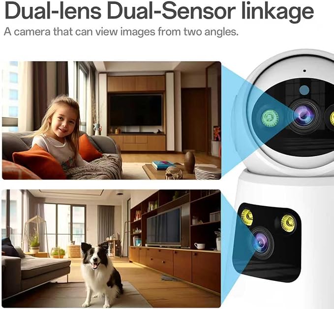 4MP Dual Lens Indoor Security Camera, 360° Pan/Tilt Baby & Pet Monitor, 2.4G/5G WiFi, Motion Tracking, 24/7 Cloud/SD, 2-Way Audio, Works with Mobile App & PCs
