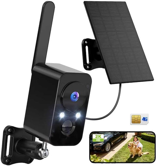 4G SIM Cellular Security Cameras Wireless Outdoor/Indoor with Solar Panel: No WiFi Battery Operated Camera for Home Security with 2-Way Audio - Color Night Vision House CCTV Cam
