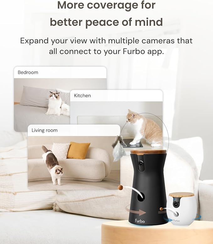 Furbo 360° Cat Camera + Mini 360° Cam [New Subscription Required at Setup] 2-Camera Bundle Nanny Subscription: Cat Safety Alerts, Pet Camera with Speaker, Phone App & Night Vision