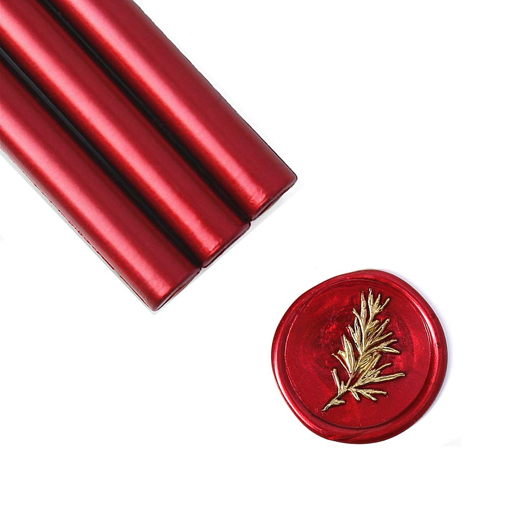 UNIQOOO Mailable Glue Gun Sealing Wax Sticks for Wax Seal Stamp - Metallic Burgundy Wine Red, For Birthday Cards, Wedding Invitations, Envelopes, Snail Mails, Wine Packages, Xmas Gift Ideas, Pack of 8