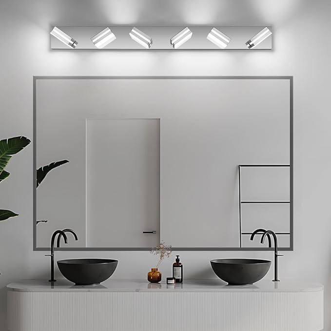 Modern LED Bathroom Lights Fixtures(6-Light),Stainless Steel Chrome Acrylic Wall Lighting,Vanity Lights for Bathroom Over Mirror(6000k 41in)
