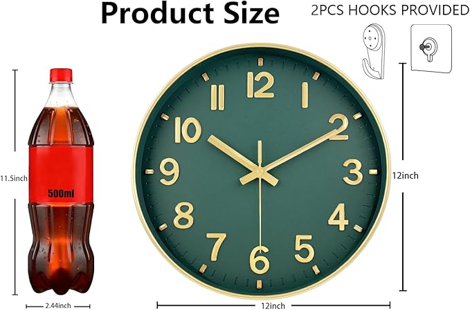 Wall Clocks Battery Operated, 12 Inch Non Ticking Digital Wall Clock, Silent Analog Clock for Bedroom Living Room Kitchen Office Gym Classroom Decor, Large Number Clocks for Seniors Elderly