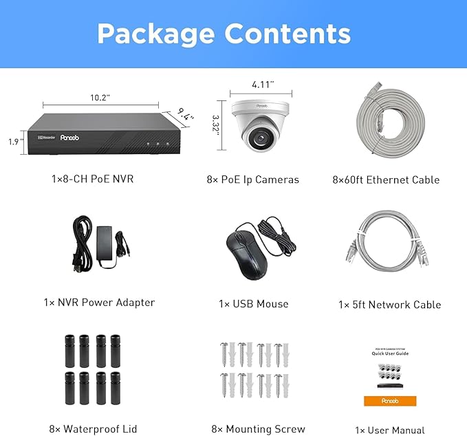 4K PoE Security Camera System, 8X 8MP Outdoor Indoor Dome Cameras, AI Human/Vehicle Detection, Built-in Mic, Remote Access, 4K 8CH NVR with 2TB HDD, PD93A0808-8M-1