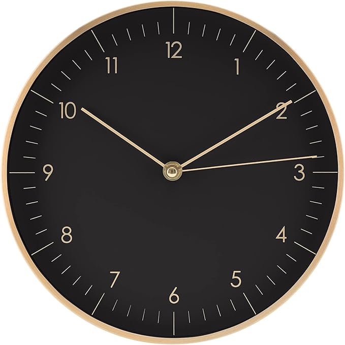 LUUK LIFESTYLE Modern Wall Clock with Silent Movement and no Ticking, Scandinavian Design, Gift idea, Decoration for Living Room, Kitchen, Hallway, in Black & Gold