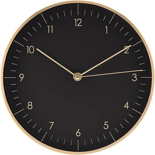 LUUK LIFESTYLE Modern Wall Clock with Silent Movement and no Ticking, Scandinavian Design, Gift idea, Decoration for Living Room, Kitchen, Hallway, in Black & Gold