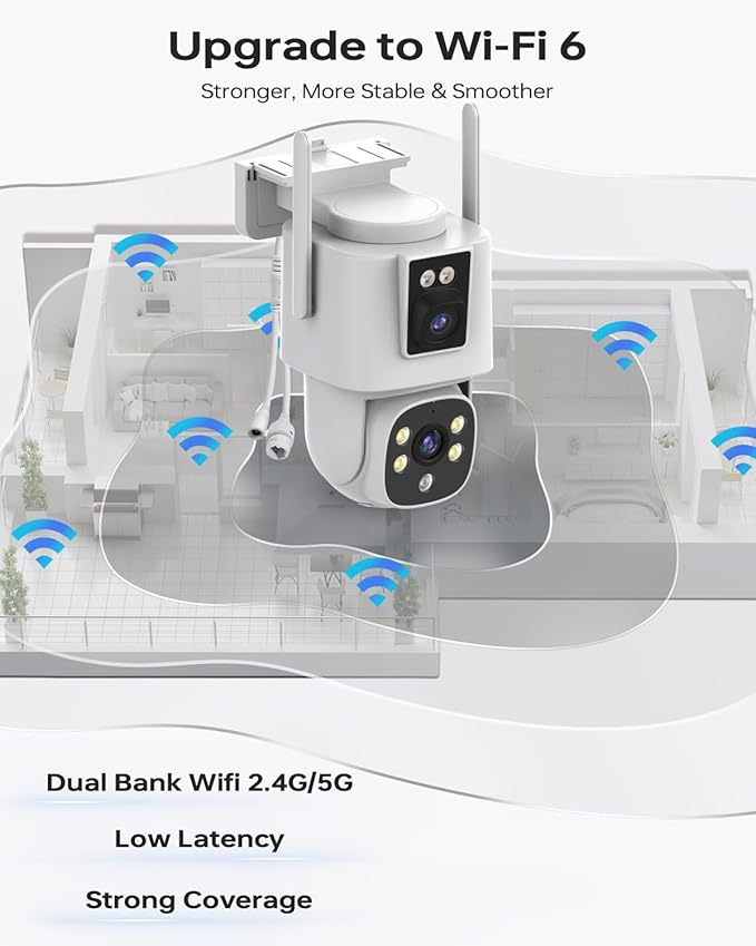 Wireless Security Camera System Outdoor: 4pcs 6MP Dual Lens Dual Screen PTZ Outdoor Cameras with Auto Tracking, 4K 10CH 1TB HDD NVR for Home Security, Color Night Vision, 24/7 Record