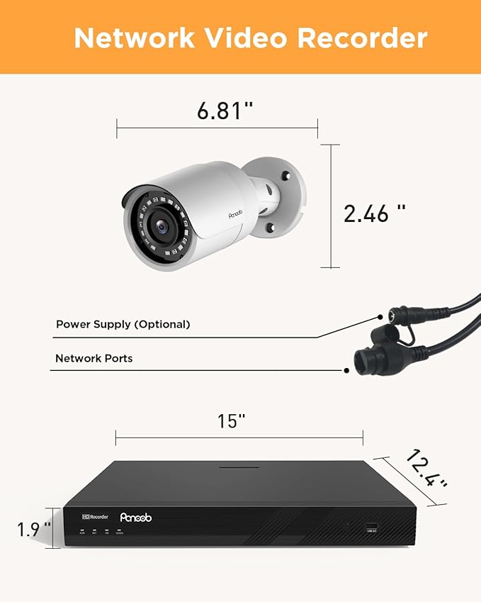 32 Channel Security Camera System, 4K 32CH PoE NVR 8TB HDD, 20x 5MP Wired Surveillance IP PoE Cameras Outdoor with AI Human Detection, Built-in Microphone, 100ft IR Night Vision, PB37F2032-5M