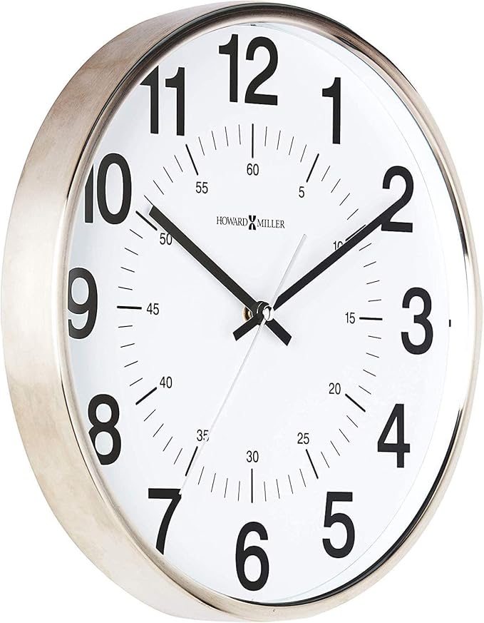 Howard Miller Easton Wall Clock - Round Metal Case, Battery-Operated Analog Timepiece with Glass Crystal, Quartz Mechanism, Arabi Numeral, Hanging Clock for Home - Kitchen, Bedroom, and Office Decor