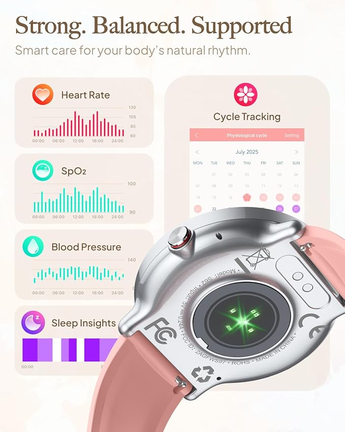 Smart Watch for Women Men, for Android iOS with Sleep & Calorie Monitor, Pedometer Fitness Tracker, Bluetooth Call, IP68 Waterproof, 112+ Sport Modes Round Face Smartwatch (Modern, Baroque Pink, 1.39)