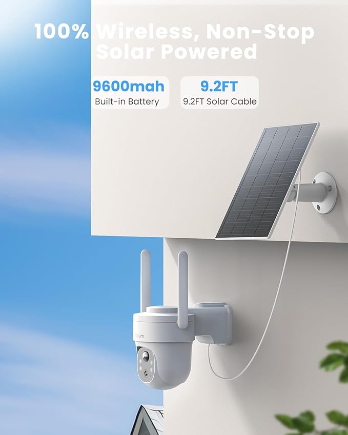 Security Camera Outdoor Wireless, 3K/5MP Solar Camera Outdoor Wireless, Battery Powered 360°PTZ, Color Night Vision,PIR Motion Detection,2-Way Audio,Compatible with Alexa