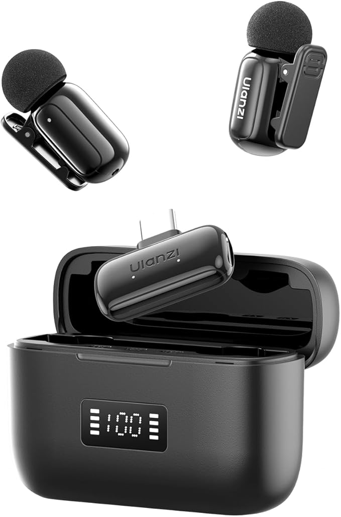 ULANZI A200 Mini Mic Wireless Lavalier Lapel Microphone for iPhone 17/16/15 Type-C, 48kHz/24-bit, Plug & Play, Smart Noise Cancelling, Digital Display, 30H Battery for Video Recording