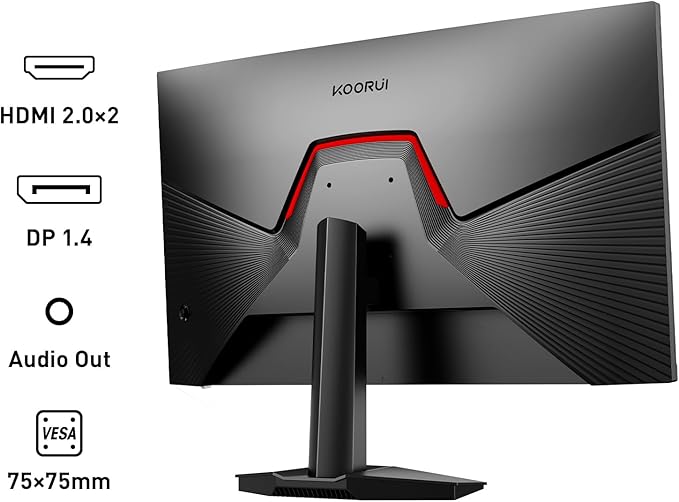 KOORUI 27" Gaming Monitor, 200Hz 1ms Fast IPS, WQHD (2560 x 1440p) HDR 400 Display, DCI-P3 95% Color Gamut, FreeSync Premium, Adaptive G-Sync, HDMI x 2, DisplayPort, G2721P