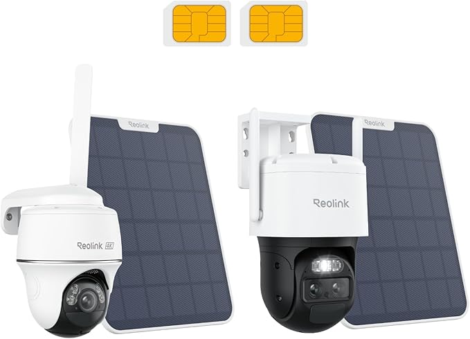 REOLINK 4K 4G LTE 360° Cellular Security Camera 2-Cam Bundle, Go PT Ultra Kit+Daul-Lens TrackMix LTE Kit, No WiFi Solar Powered, 8MP Pan Tilt, Smart Detection, Color Night Vision, SIM Card Included