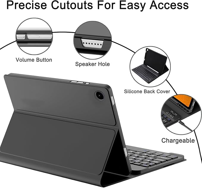 Keyboard Case for Samsung Galaxy Tab A9+/A9 Plus 11 Inch 2023 (SM-X210/X216/X218), Detachable Color Backlit Bluetooth Keyboard and Mouse, Slim Lightweight Stand Cover with Pen Holder (Black)