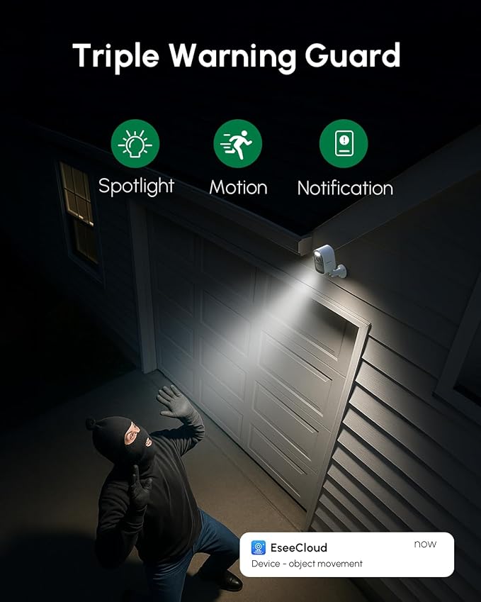 4MP Security Cameras Wireless Outdoor, 4 Cam-Kit, Solar Powered Home Security Camera System, 5G & 2.4G WiFi, 2K Color Night Vision, PIR/AI Detection, Real-time Spotlight Alarm, Two-Way Audio