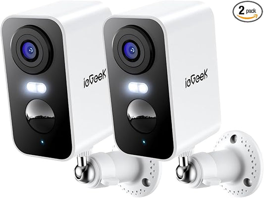 ieGeek Security Cameras Wireless Outdoor 2-Pack, 2K WiFi Surveillance Camera for Home Security, Battery Powered Security Cameras with Siren & Spotlight, AI Detection, App for Phone, IP65 Waterproof