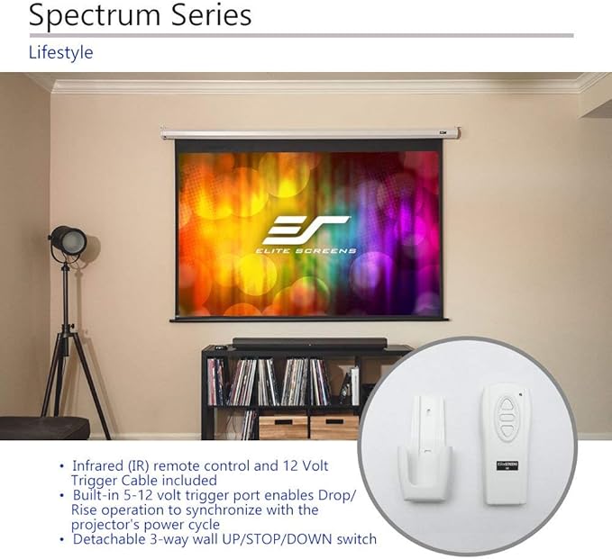 Elite Screens Spectrum Electric Motorized Projector Screen with Multi Aspect Ratio Function Max Size 120-inch Diag 4:3 + 110-inch Diag 16:9, Home Theater 8K/4K Ultra HD Ready Projection, ELECTRIC120V