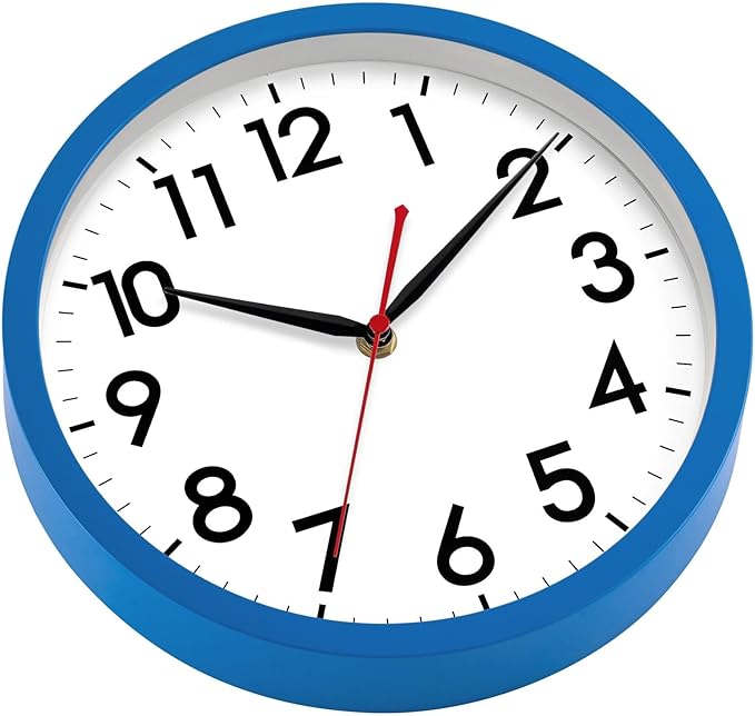 AKCISOT 12 Inch Wall Clock Silent Non Ticking Modern Wall Clocks Battery Operated, Analog Classic Clock Decorative for Bedroom, Kitchen, Home Office, Bathroom, School, Living Room(Blue)