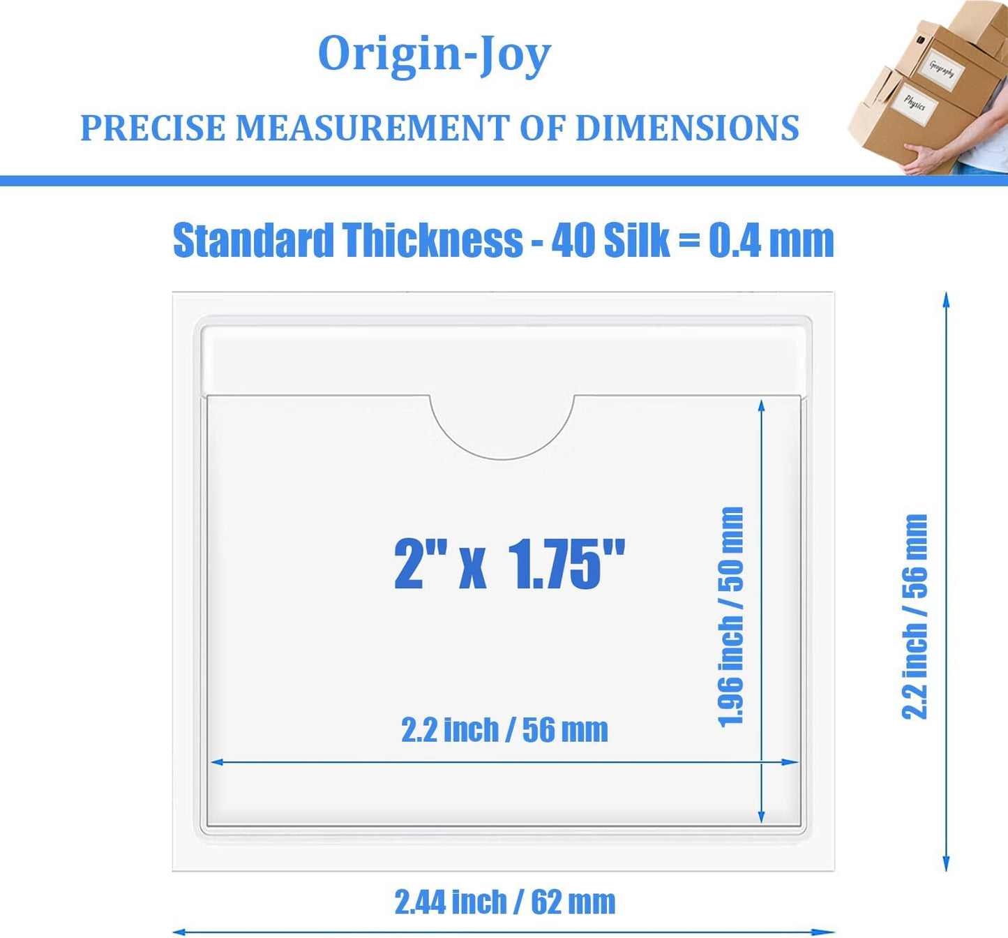 Origin-Joy 35 PCS Self Adhesive Index Card Pockets with Top Open, Clear Plastic Label Holder for Cards of Note, Library and Business, Adhesive Label Pockets & Card Holder (2 x 1.75 inch)