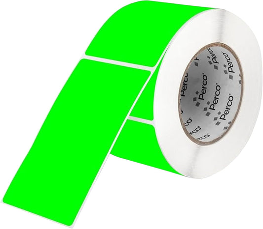 Perco Fluorescent Green Labels 3x5 Inch 500 Stickers/Roll with Easy Peel Perforation and Strong Adhesion for Inventory Management, Color Coding, Moving Boxes, Retail, Organizing & Crafts â Made in USA