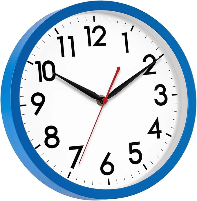 AKCISOT 12 Inch Wall Clock Silent Non Ticking Modern Wall Clocks Battery Operated, Analog Classic Clock Decorative for Bedroom, Kitchen, Home Office, Bathroom, School, Living Room(Blue)