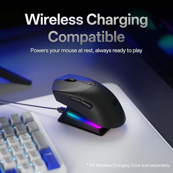 Rapoo VT7 Wireless Gaming Mouse, True 8K Wireless Polling Rate, 53g Lightweight, Up to 750 Hr Battery, Nordic nRF54L15 MCU, 100-Million Mechanical Switch, 10 Programmable Buttons, Black