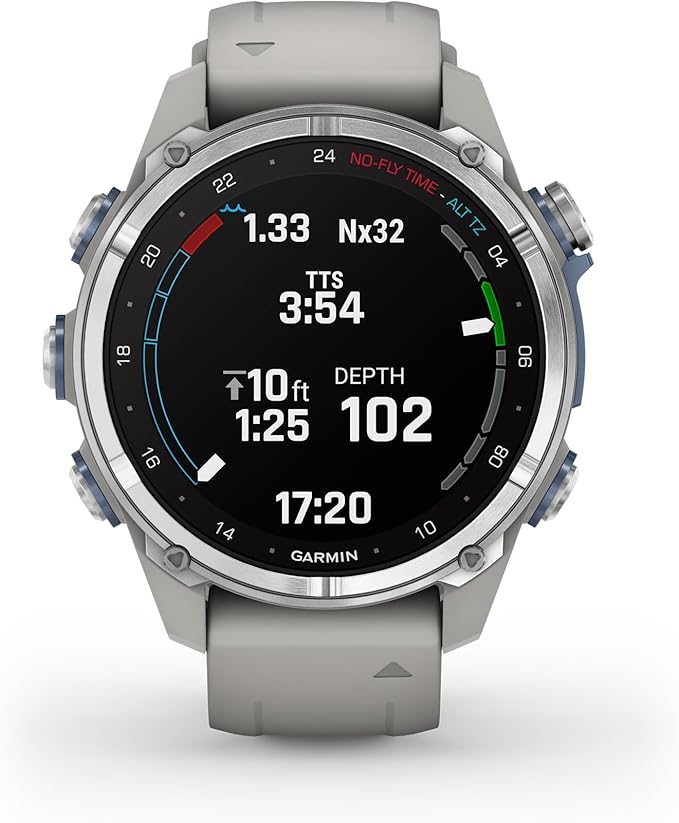 Garmin Descent Mk3 Dive Computer and Multisport Smartwatch with AMOLED Display with Advanced Dive Modes and GPS Navigation (43mm, Stainless Steel with Fog Gray Silicone Band)