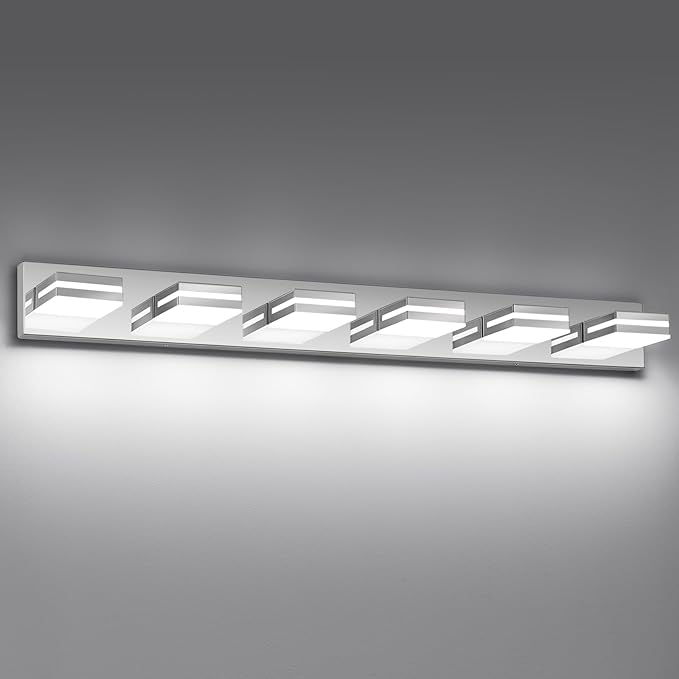 Modern LED Bathroom Lights Fixtures(6-Light),Stainless Steel Chrome Acrylic Wall Lighting,Vanity Lights for Bathroom Over Mirror(6000k 41in)