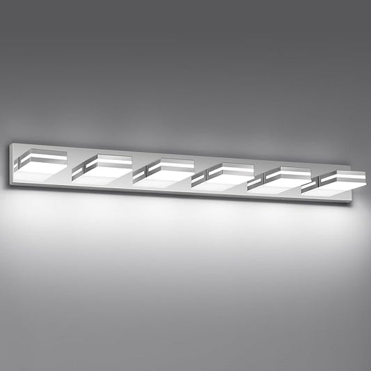 Modern LED Bathroom Lights Fixtures(6-Light),Stainless Steel Chrome Acrylic Wall Lighting,Vanity Lights for Bathroom Over Mirror(6000k 41in)
