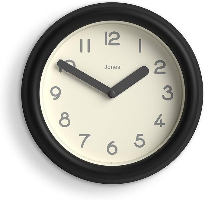 JONES CLOCKS® Fuze Wall Clock | Small Round Clock | Black | Playful Modern Design with Soft sculptural Presence | Ideal for Kitchens Living Rooms Kid's bedrooms