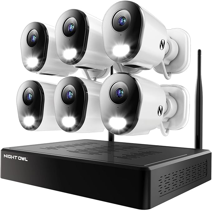 Night Owl 10 Channel Bluetooth Video Home Security Camera System with (6) Plug-in Wi-Fi 4K HD Indoor/Outdoor Spotlight Cameras with 2-Way Audio and 1TB Hard Drive (Expandable up to 10 Cameras)