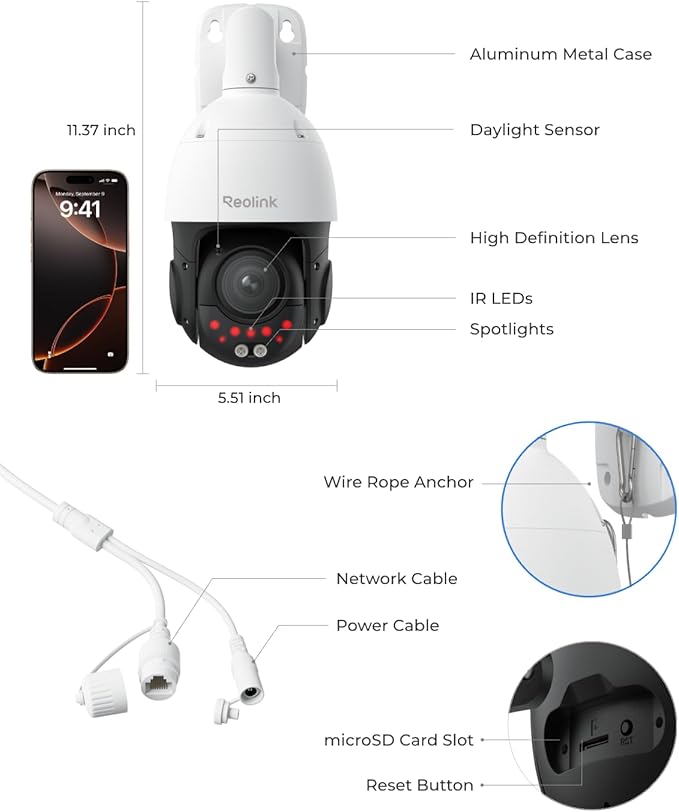 REOLINK RLC-823S2 Smart 4K/8MP UHD PTZ Security Camera with Cutting-Edge 16X Optical Zoom and 3D Zoom, Color Night Vision with Spotlights, Person/Vehicle/Animal Detection, 2 Way Talk, 24/7 Recording