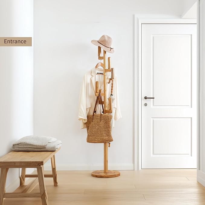 Bamboo Cactus Coat & Clothes Rack Stand, Standing Freestanding Clothing Racks with 6 Hooks for Adults & Kids, Heavy Duty Modern Entryway Living Room Bedroom Corner Coat Rack cactus-2